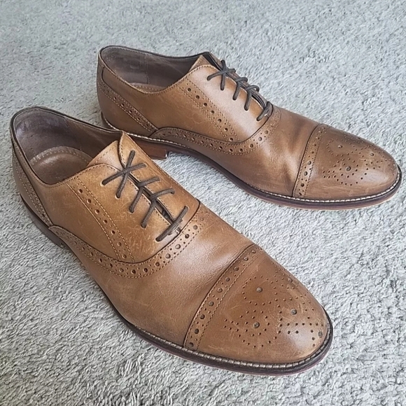 Johnston & Murphy Oxford Shoes Mens 10M Tan Leather Dress Cap Toe Conard 23-8682 - Picture 2 of 14